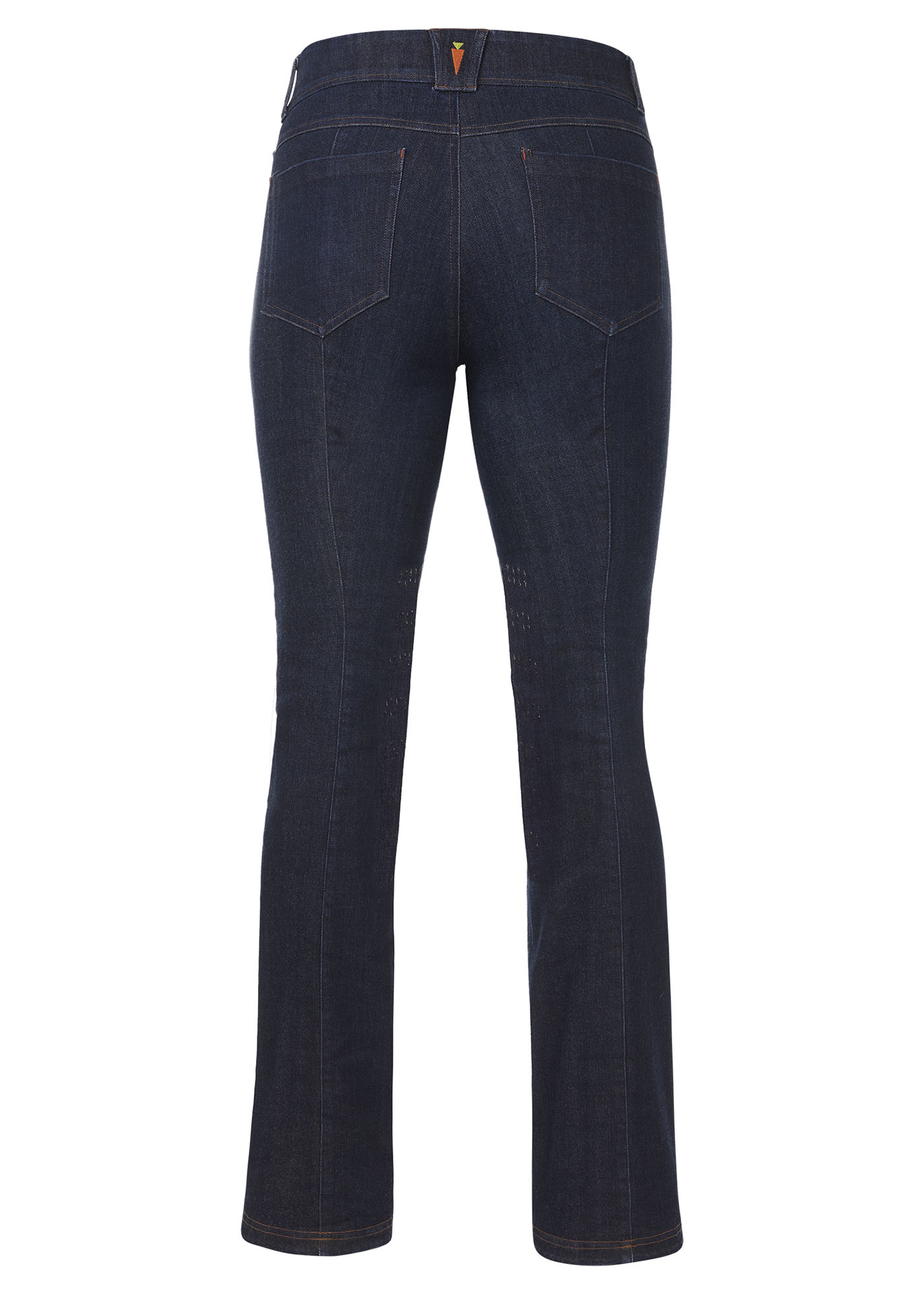 Flat lay, back side up, showing the bootcut hem and fitted calf designed to keep the pant in place