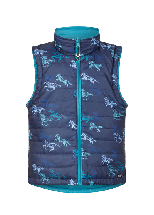 INK RUN FREE MULTI/ PEACOCK::variant::Kids Pony Tracks Reversible Quilted Riding Vest