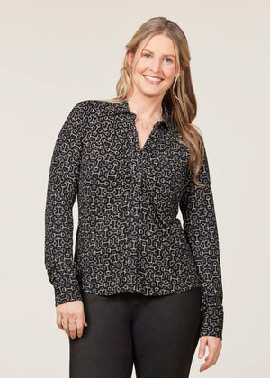 Ruched Button Front Long Sleeve Shirt