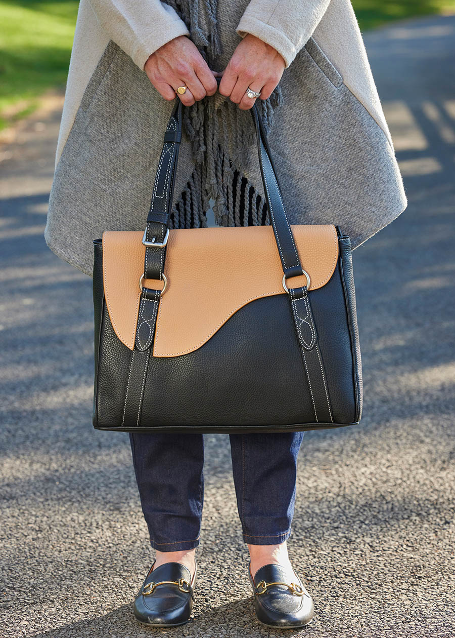 Classic Black/ Tan::variant::Oughton Paddock Lux Shoulder Bag in Pebbled Leather