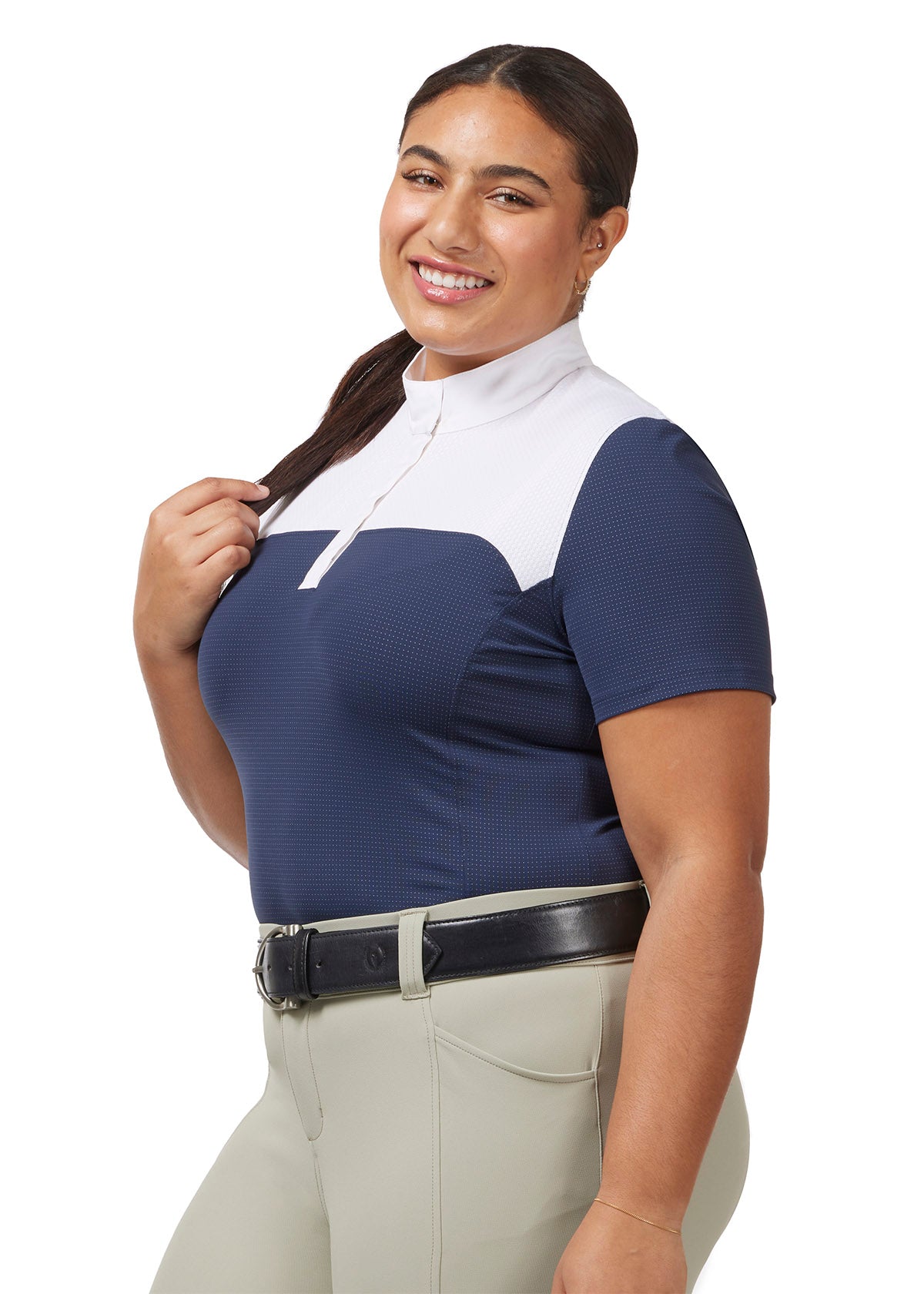 Front view of the Affinity® Short Sleeve Show Shirt in Nightsky, featuring a crisp stand collar and quarter-length snap placket.