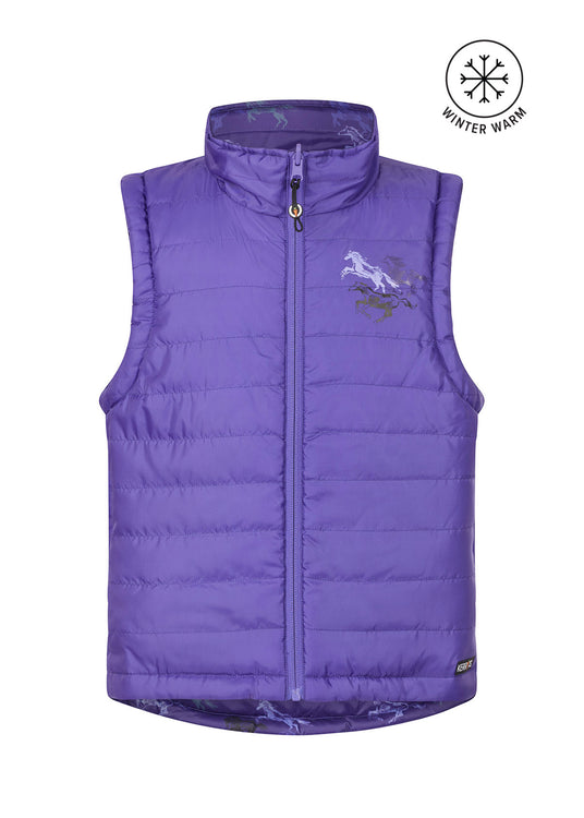 HUCKLEBERRY RUN FREE MULTI/ IRIS::variant::Kids Pony Tracks Reversible Quilted Riding Vest