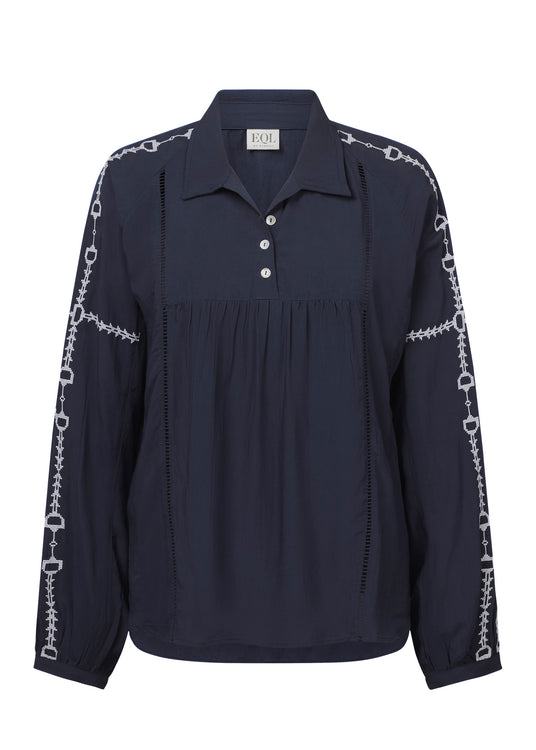 NAVY::variant::Bit and Rein Embroidered Blouse