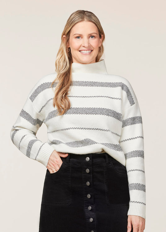 SOFT WHITE/BLACK::variant::Railway Stripe Sweater