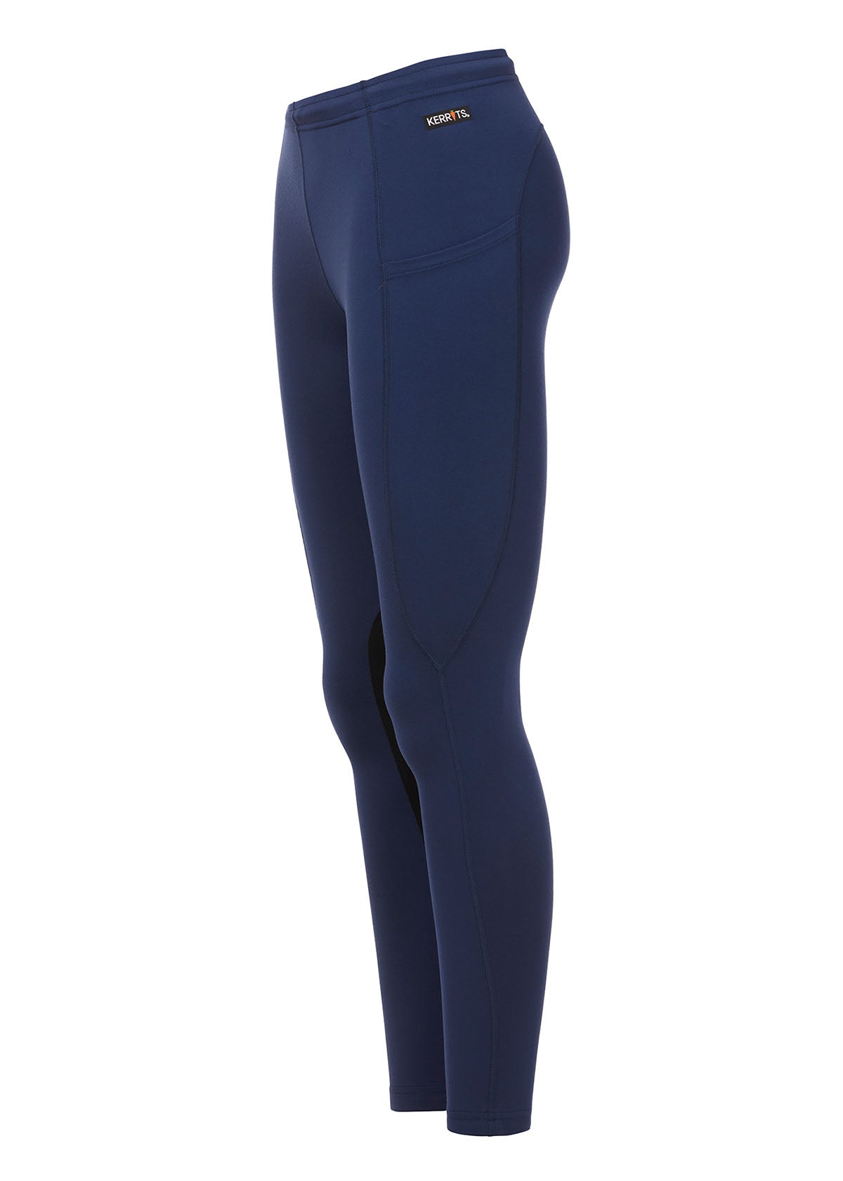 Side profile highlighting the tight's athletic fit and the stretch fabric that ensures mobility in the saddle