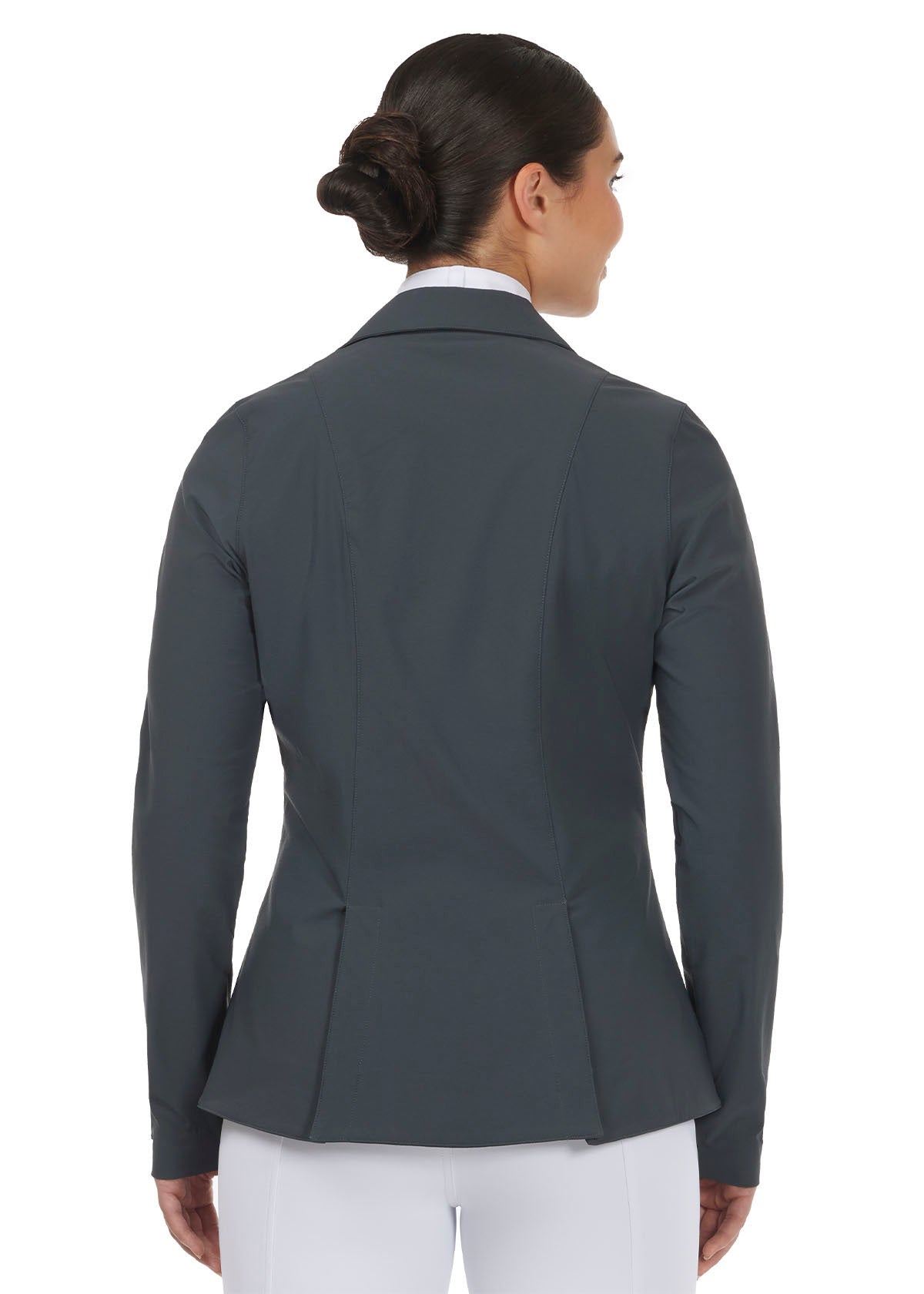 Back view of the Stretch Competitor Koat in Pine on a model, displaying the two back vents and tailored fit
