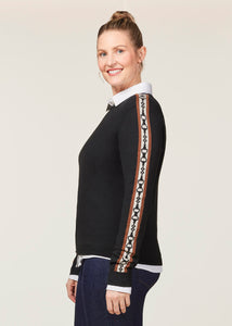 BLACK/CARAMEL::variant::Snaffle Stripe Sweater