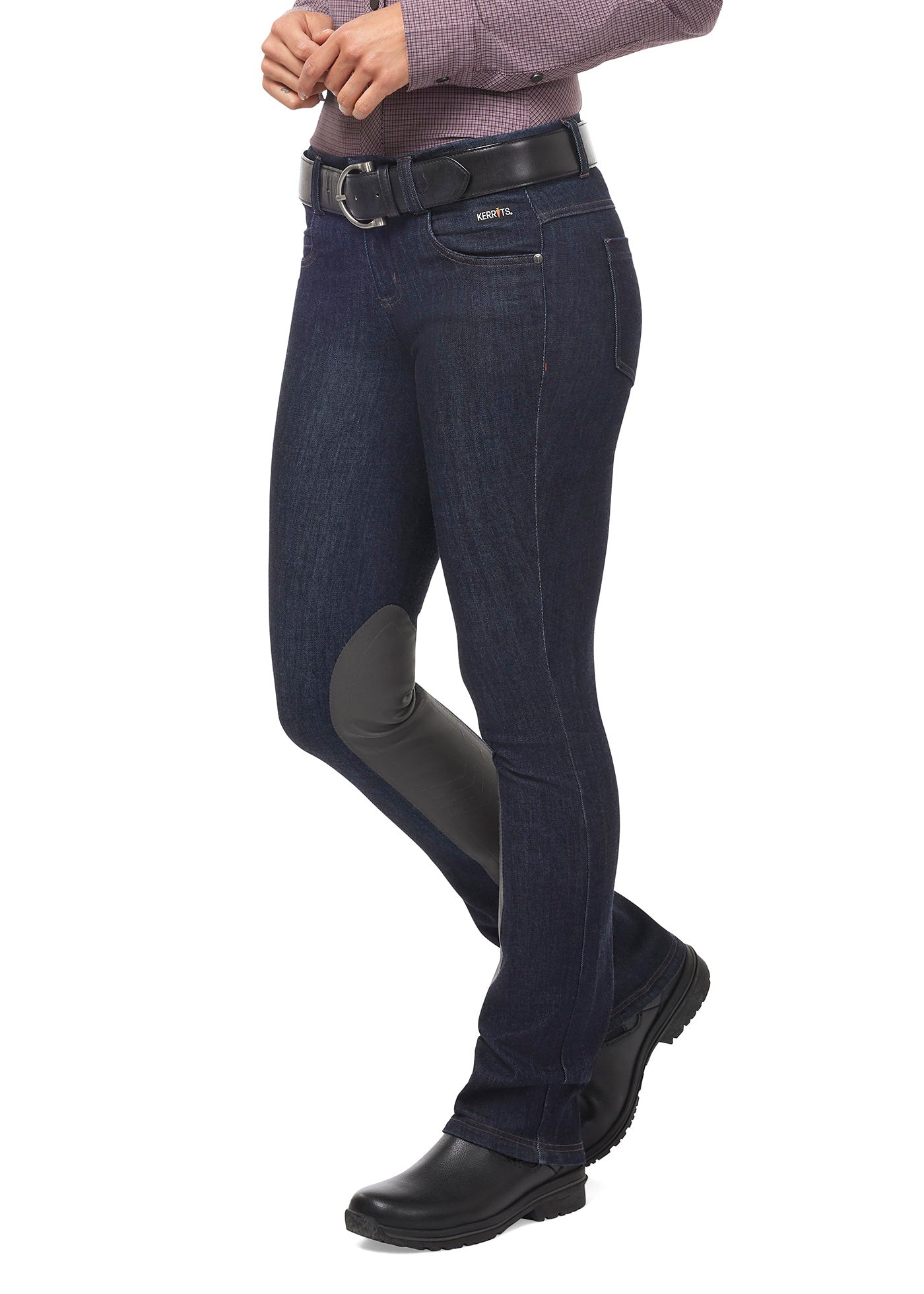 DENIM::variant::Stretch Denim Extended Knee Patch Bootcut Breech