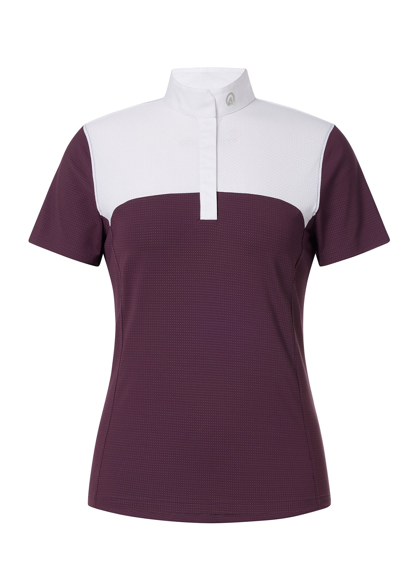 Flat lay of the Affinity® Short Sleeve Show Shirt in Vineyard, displaying the front design with quarter-length snap placket and stand collar.
