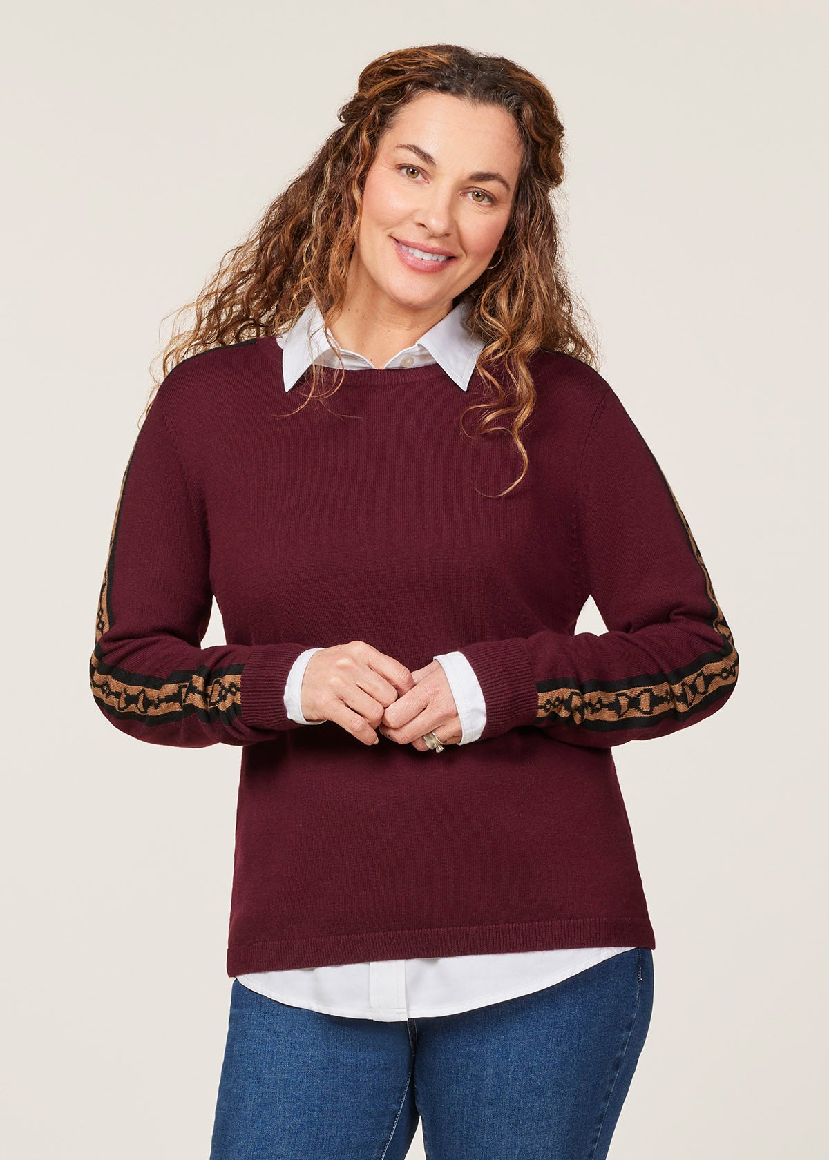 SANGRIA/ BLACK::variant::Snaffle Stripe Sweater