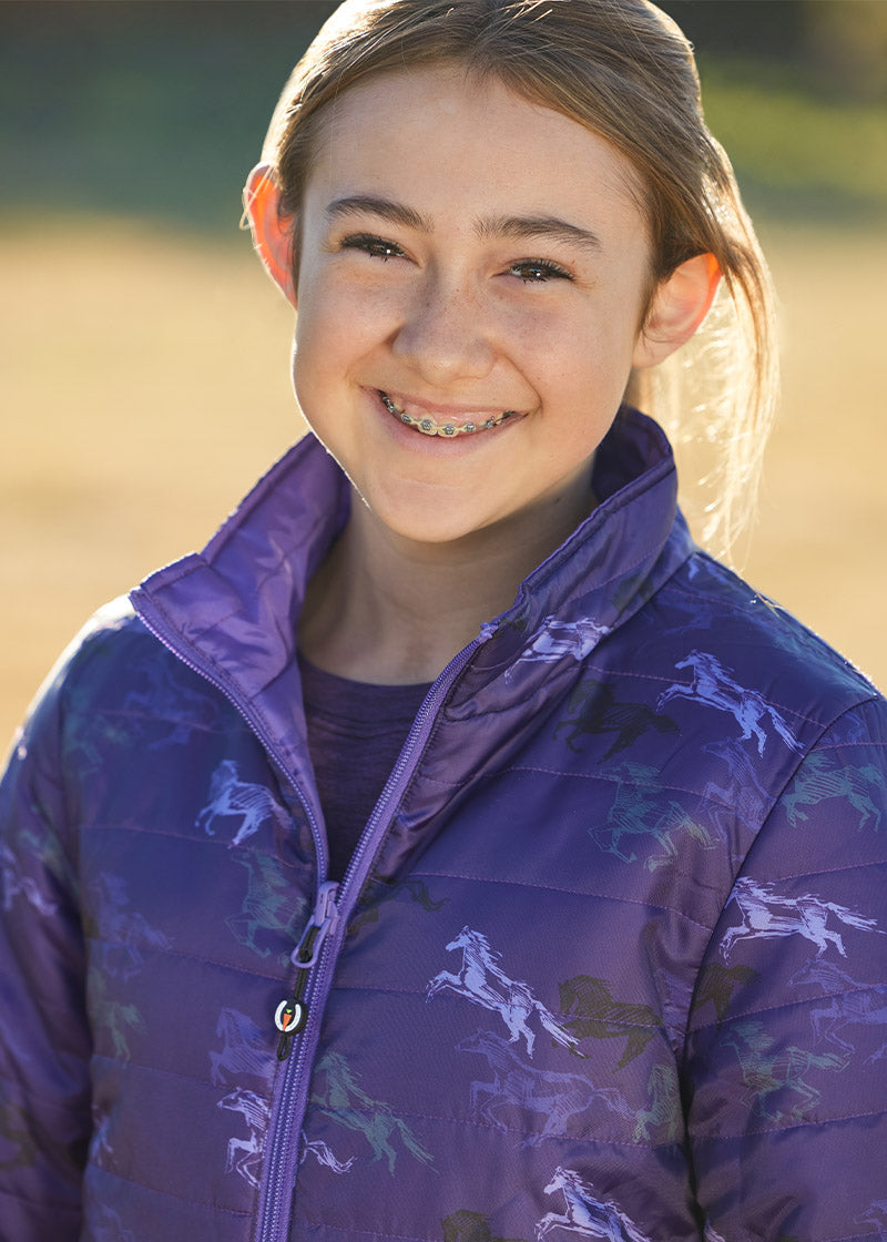 HUCKLEBERRY RUN FREE MULTI/ IRIS::variant::Kids Pony Tracks Reversible Quilted Jacket