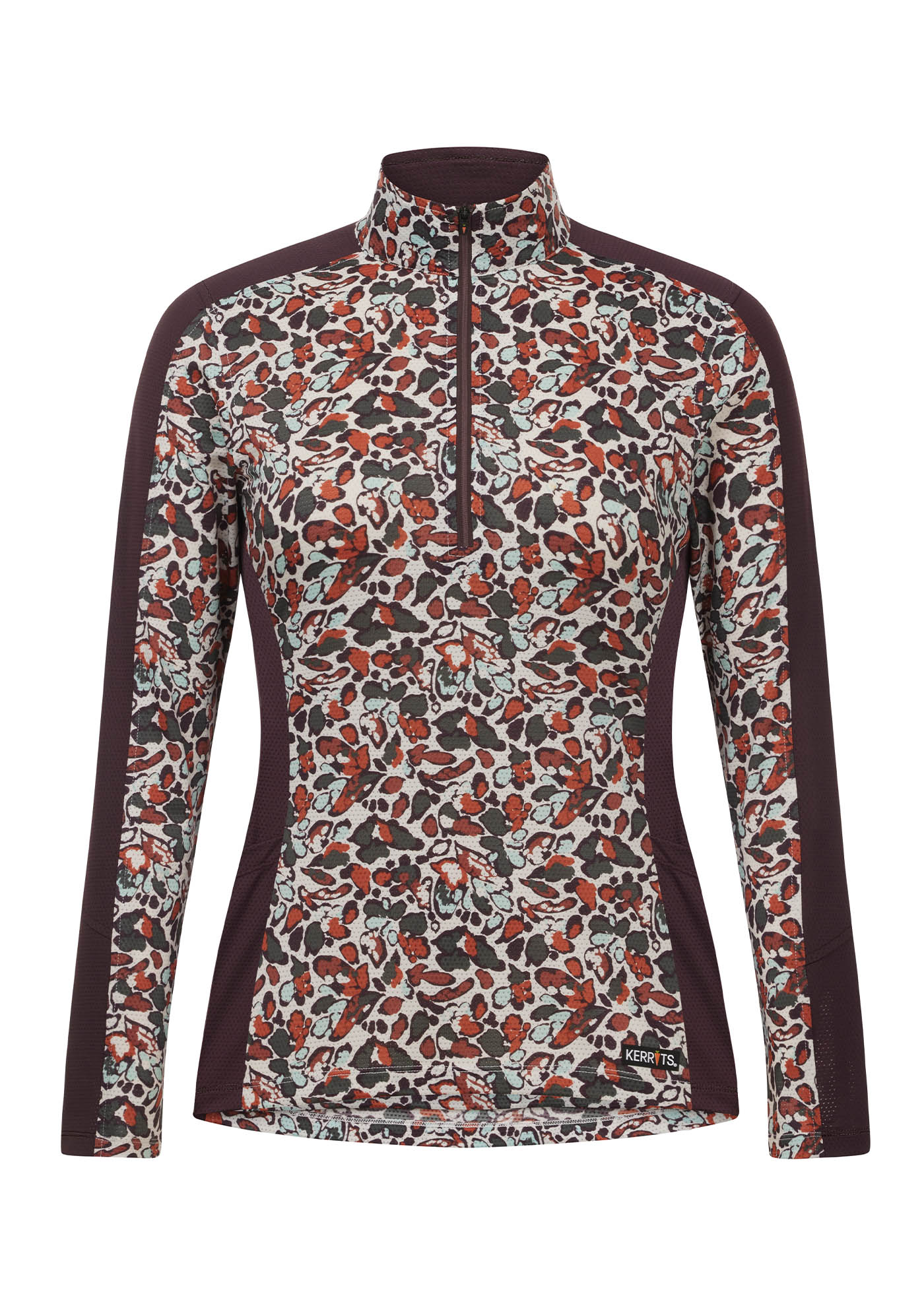Flat lay of the Breeze Ice Fil® Long Sleeve Riding Shirt in Terracotta Springtime, showcasing the equestrian-inspired design and lightweight fabric.