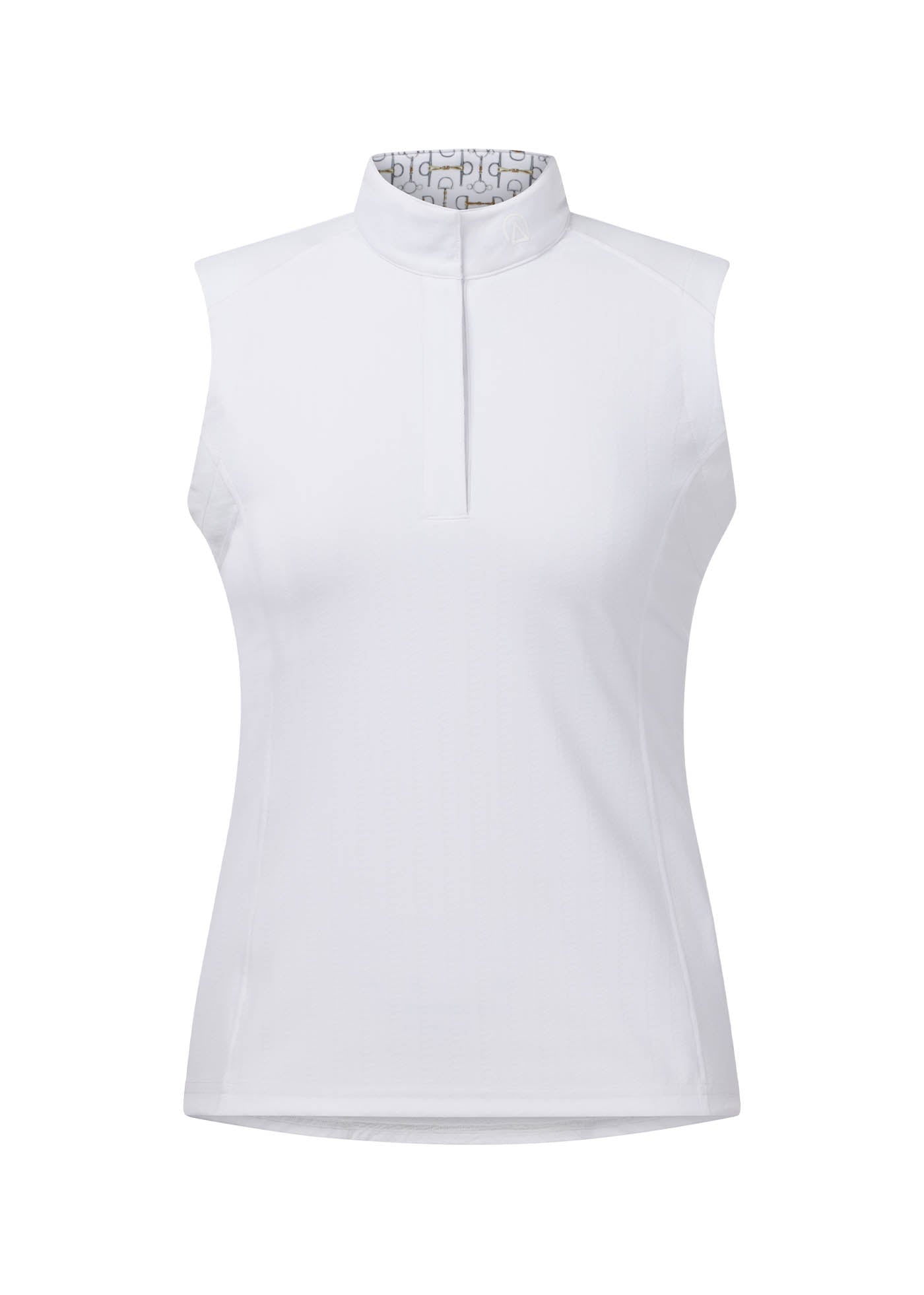 Flat lay of Affinity Pro Sleeveless Show Shirt in white showing the overall design.