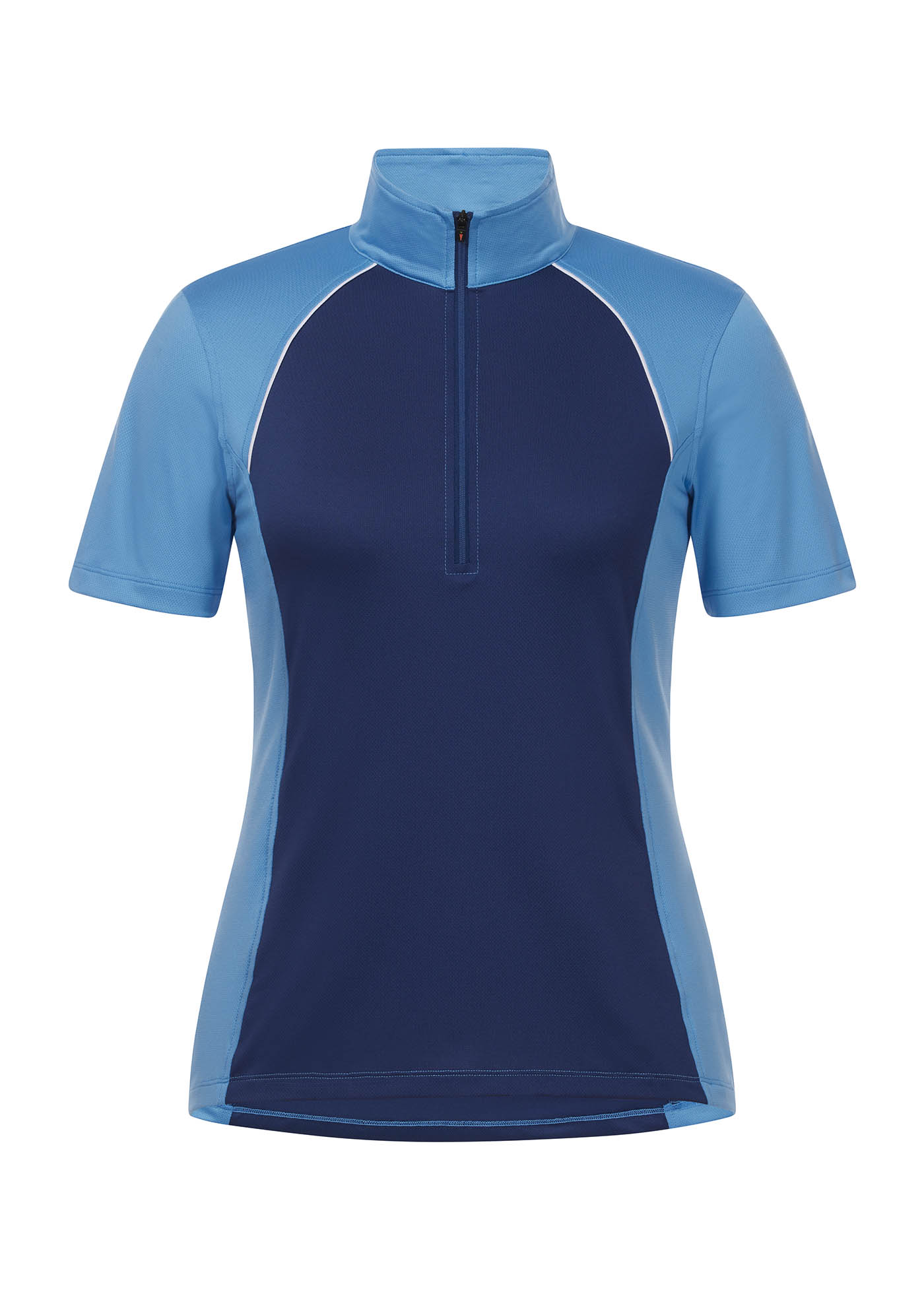 Flat lay of the Charisma Coolcore Short Sleeve Riding Shirt in Lapis, showcasing the UPF+40 fabric and tonal design.