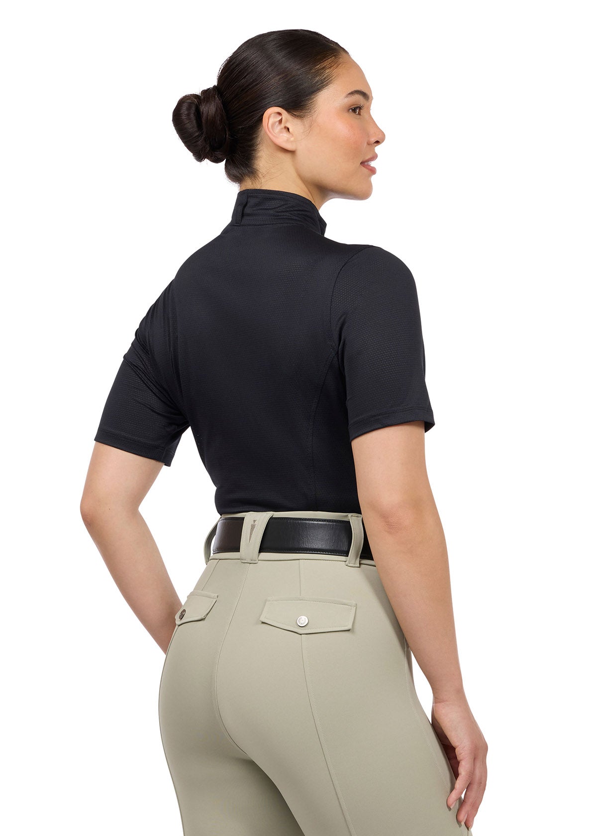 Back view of the Kerrits Ice Fil® Lite Short Sleeve Riding Shirt, showcasing the equestrian hem and tailored design.