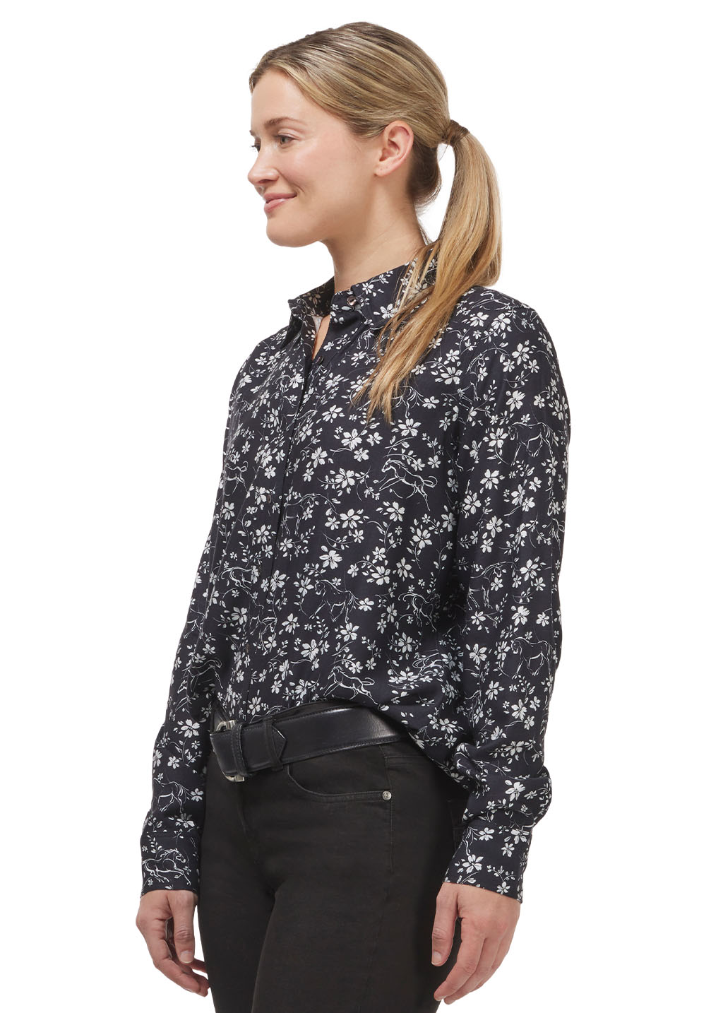 BLACK::variant::Horse Floral Button Up Shirt