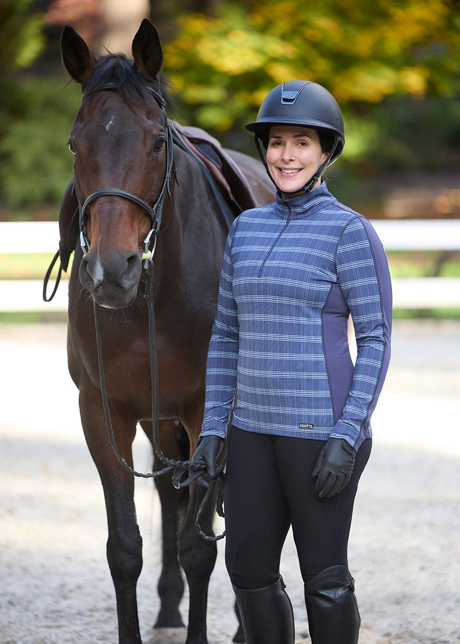 Stretch Plaid Quarter Zip Top