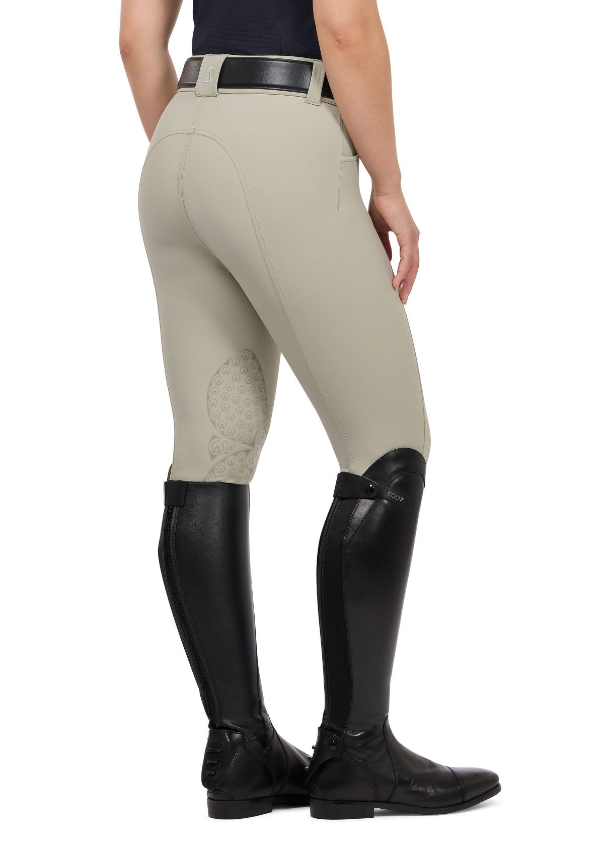 Back view of the Affinity® Pro Knee Patch Breech in Sand, showcasing the ergonomic Affinity® Silicone knee patches for enhanced grip.