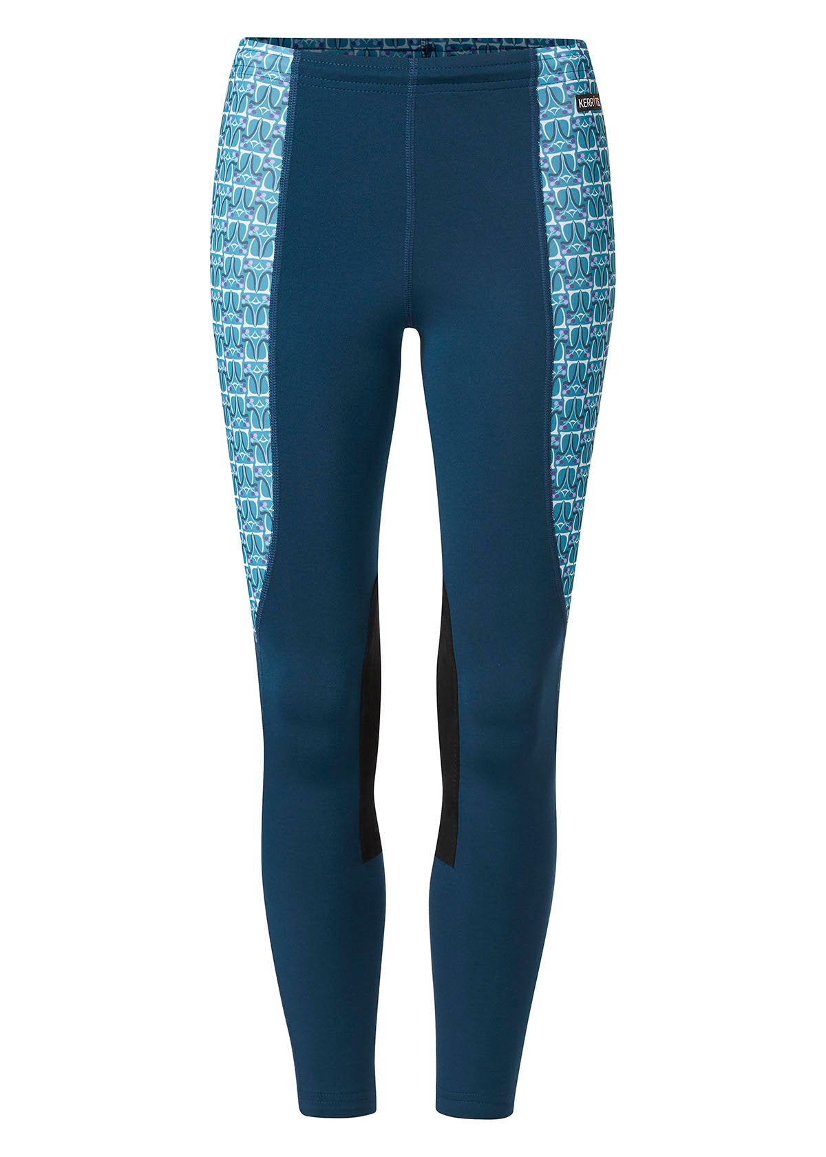 Flat lay of the riding tight, front side up, displaying the knee patches, waistband, and overall design