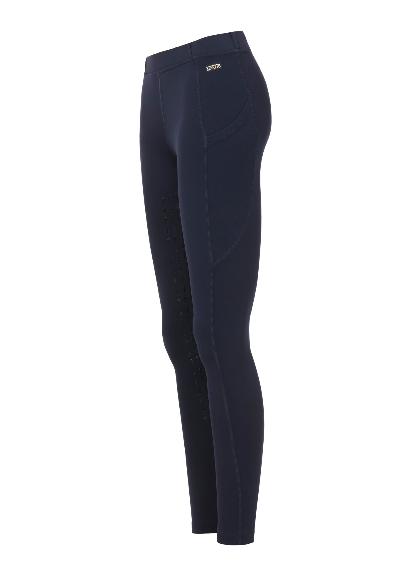 Side view highlighting the Kerrit Sticks™ silicone full-leg grip, providing flexible and breathable grip from thigh to ankle