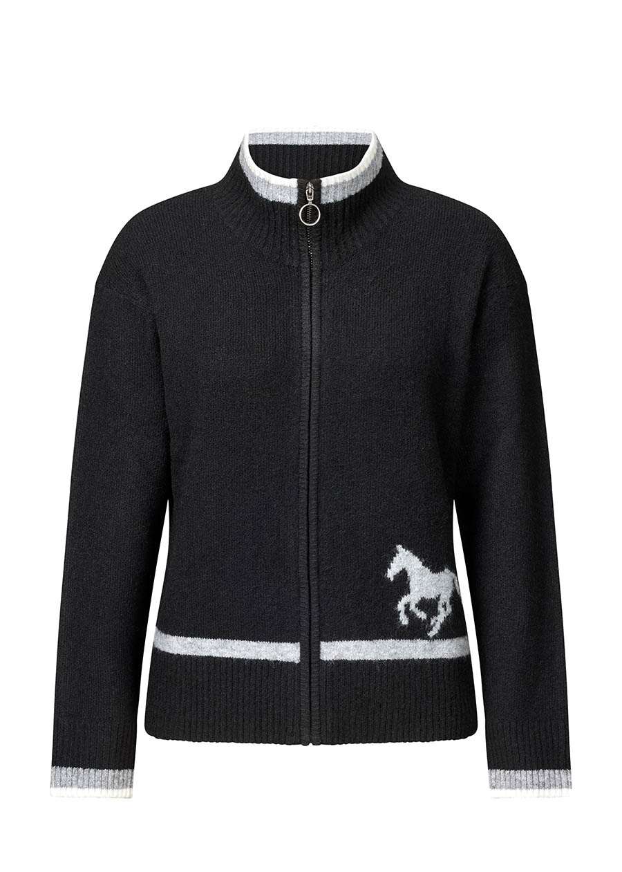 BLACK::variant::Full Zip Varsity Horse Sweater