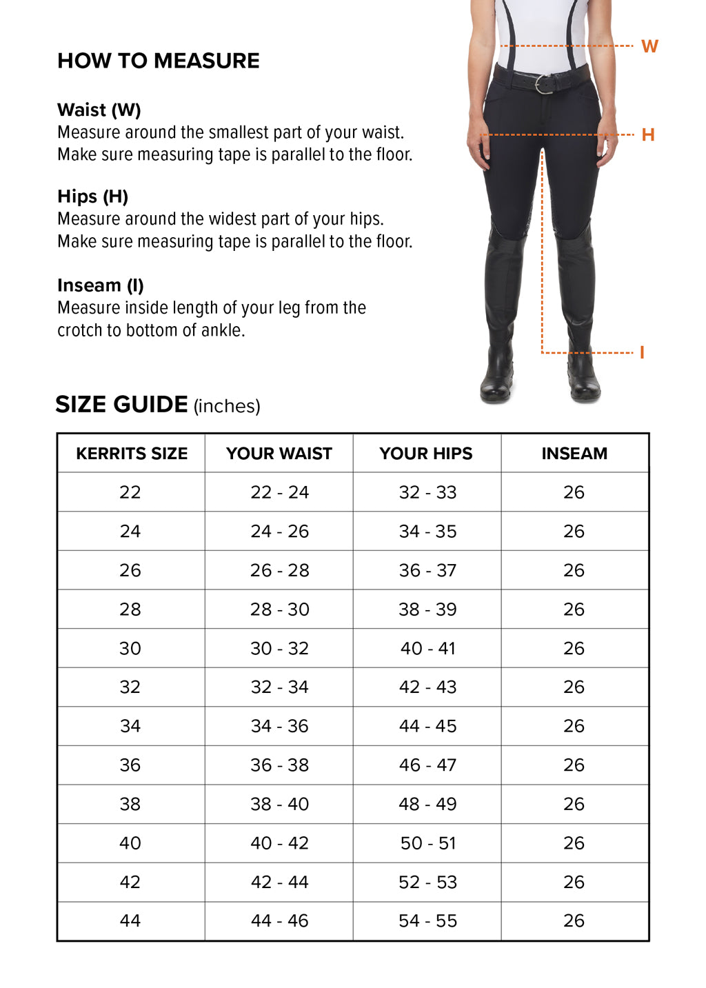 Kerrits Numeric Size Chart