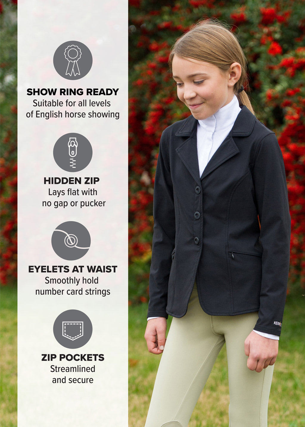 Kerrits Women's Petite Equestrian Stretch Competitor Coat - Machine Kerrits Women's Petite Equestrian Stretch Competitor Coat - Machine