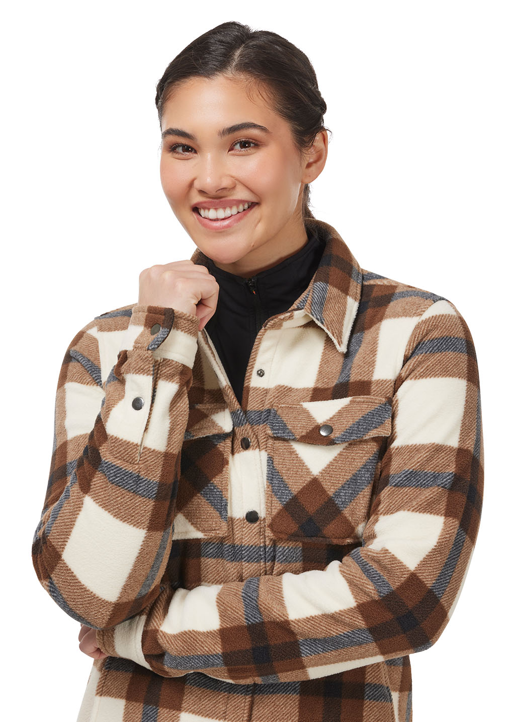 VANILLA/ NUTMEG PLAID::variant::Alpine Fleece Snap Front Barn Shirt