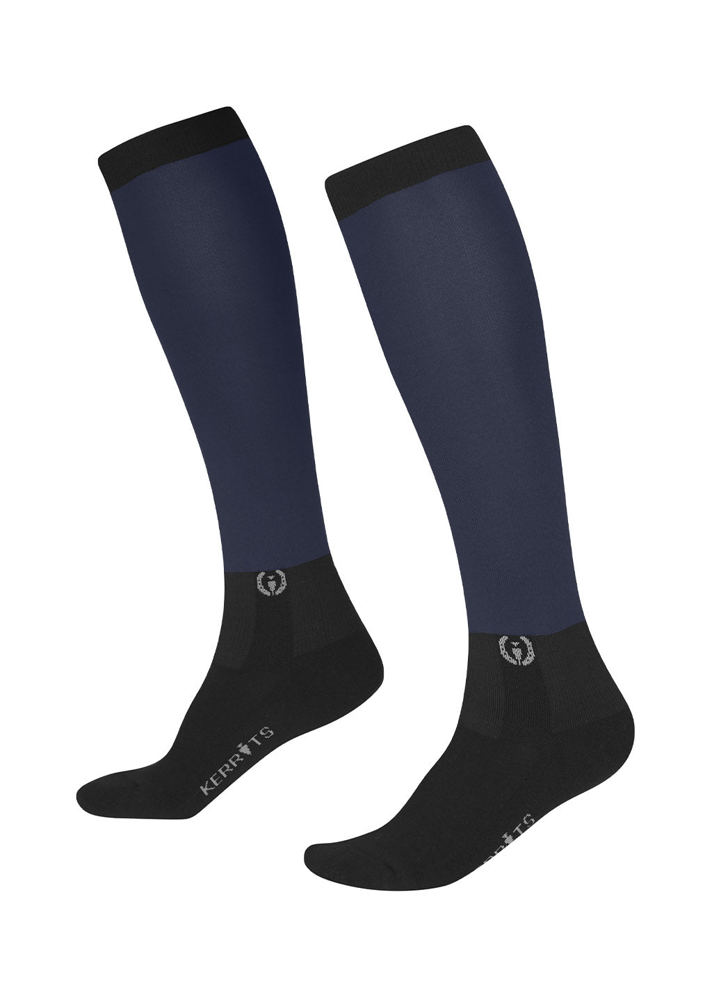Side view of the Dual Boot Socks in Navy, emphasizing the soft cotton blend material and cushioned foot bed with arch support.