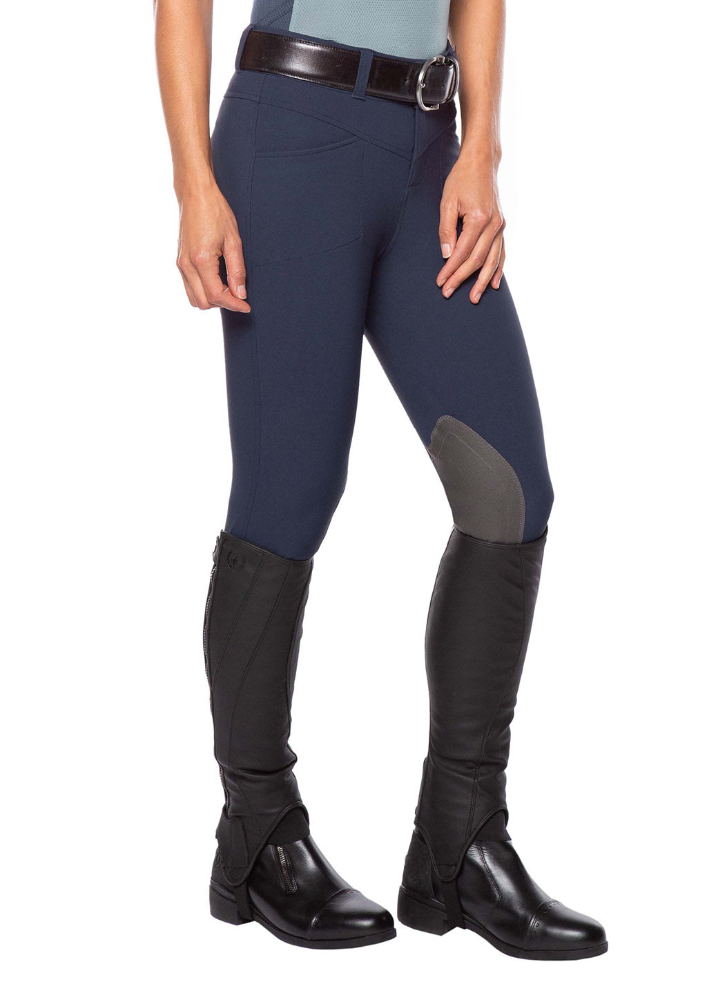 Side profile highlighting the knee patch design and ergonomic seam placement for enhanced comfort