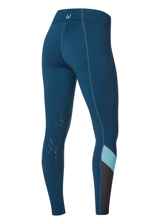 EQUITHÈME Riding Legging Tea Pull-On Silicon Knee Pads Marine Blue/Grey 